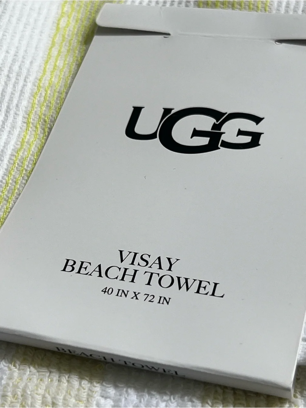 UGG Striped Beach Towel - White & Light Lime 40” X 72” NEW!!